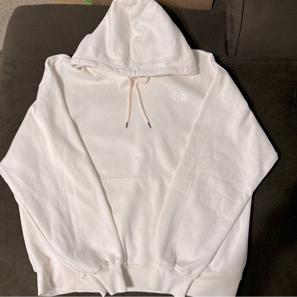 he North Face White Hoodie Mens XL Pullover Sweatshirt White Logo Fleece
